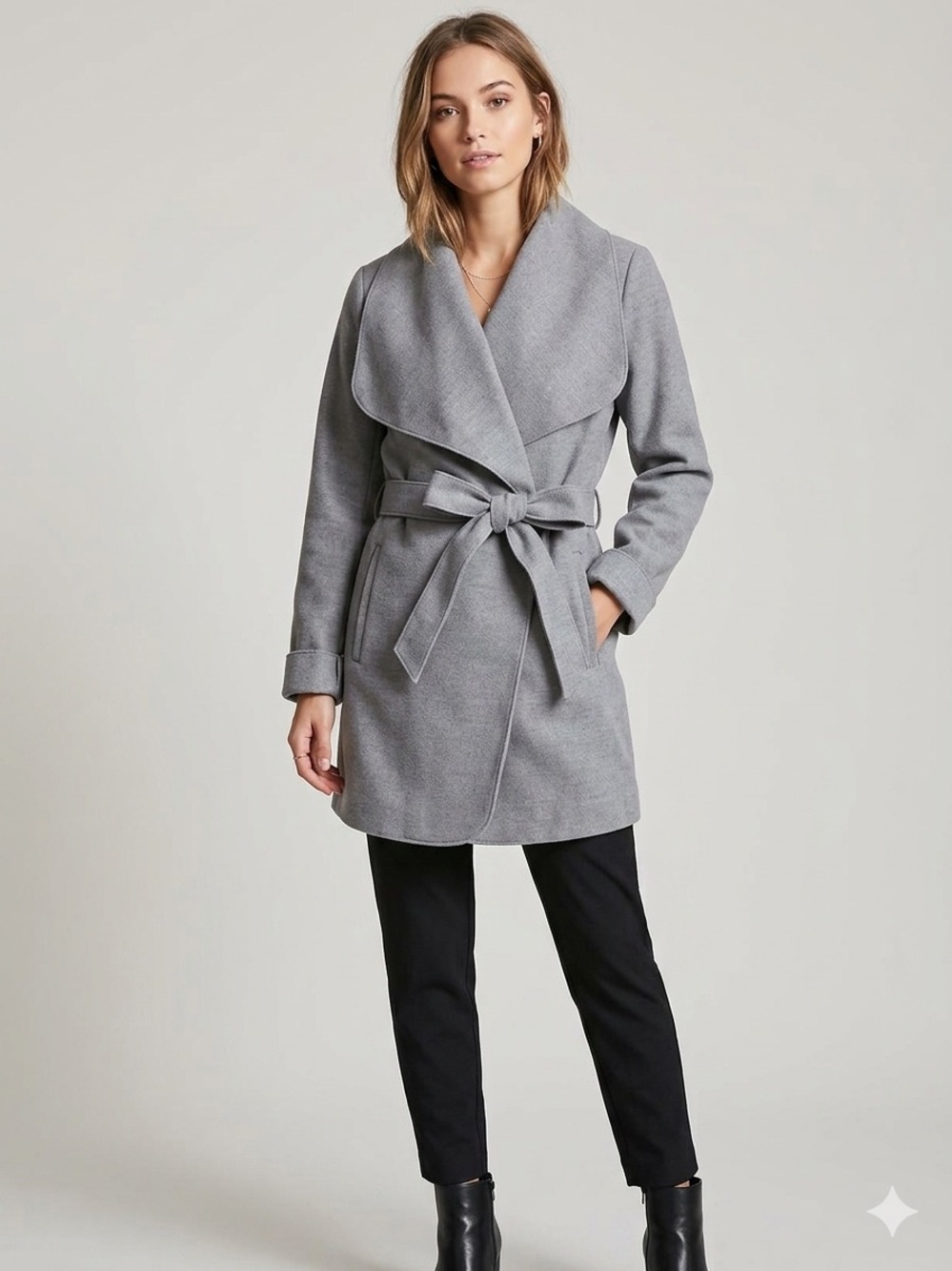 Forever 21 Light Gray Wrap Trench Coat Belted Shawl Fall S